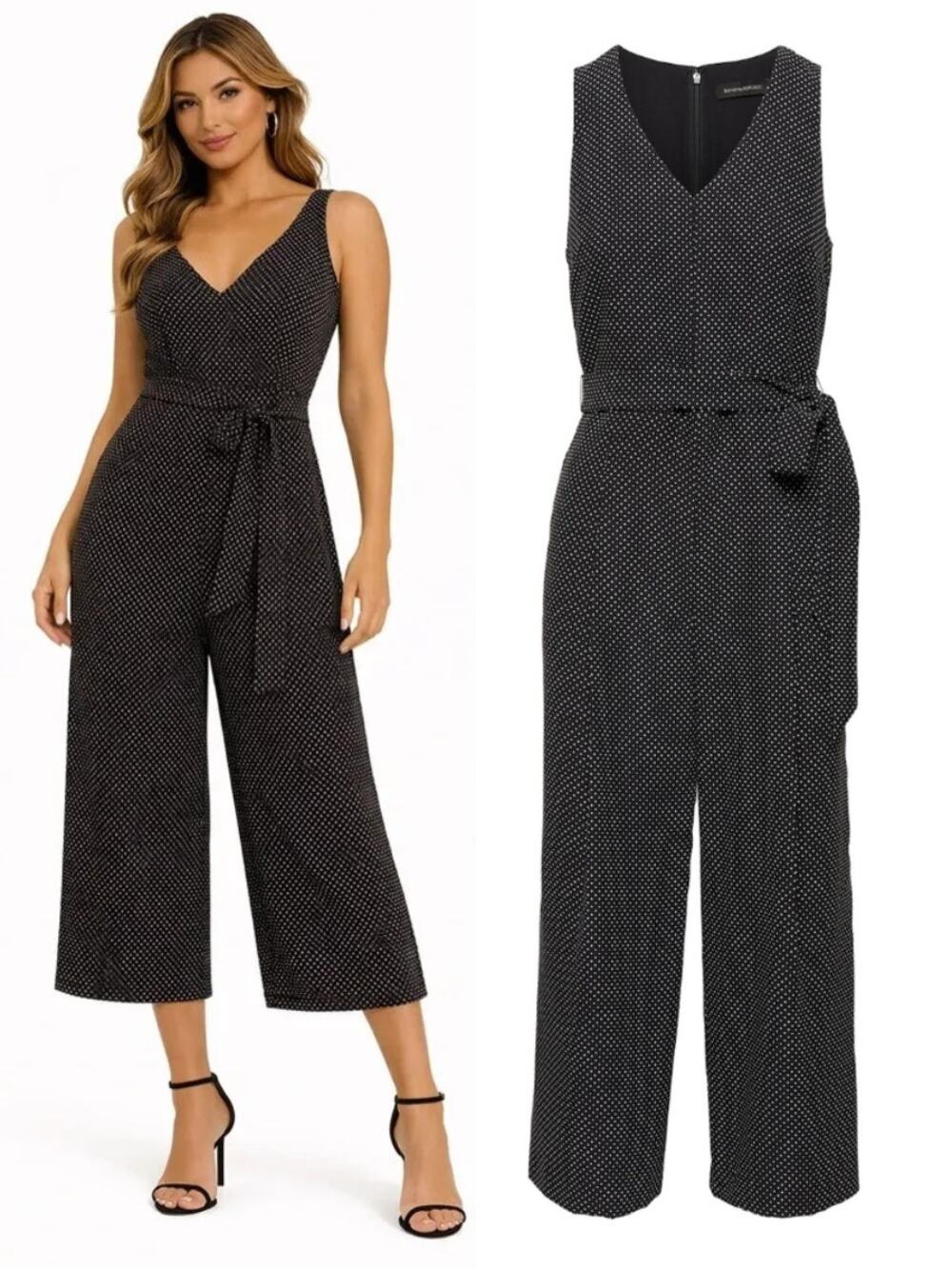BANANA REPUBLIC Polka Dot Sleeveless Belted Jumpsuit Size 6 Black White